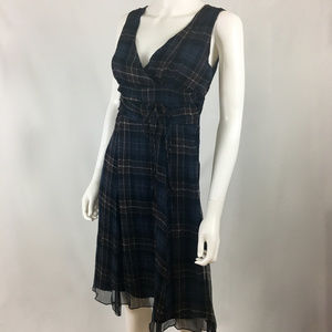 Size 38 Small Check Plaid Dress Tunic V Neck Silk
